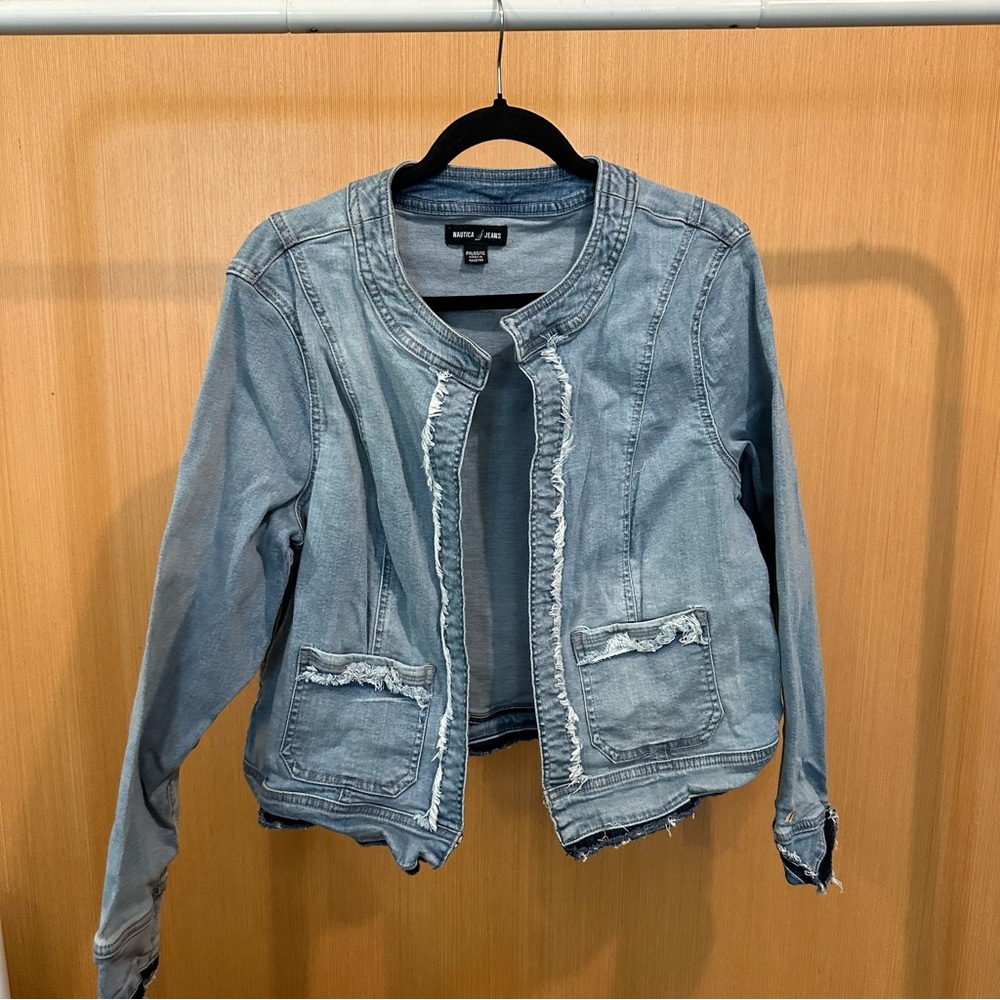 Nautica Jeans Jacket with Frayed Edges | Size Petite XL